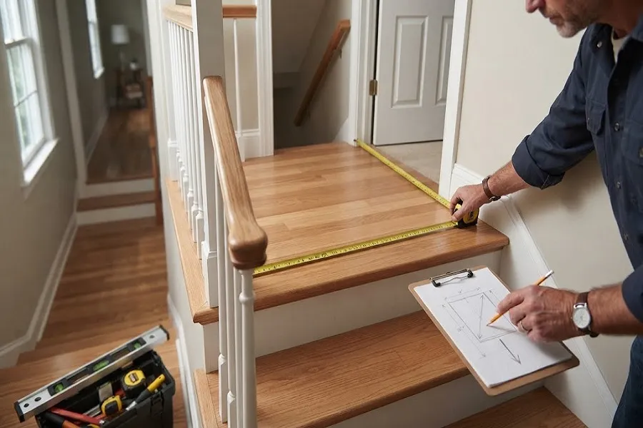 Measuring stair landings and turns for carpet
