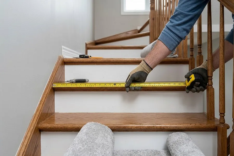 Measuring staircase width for carpet installation